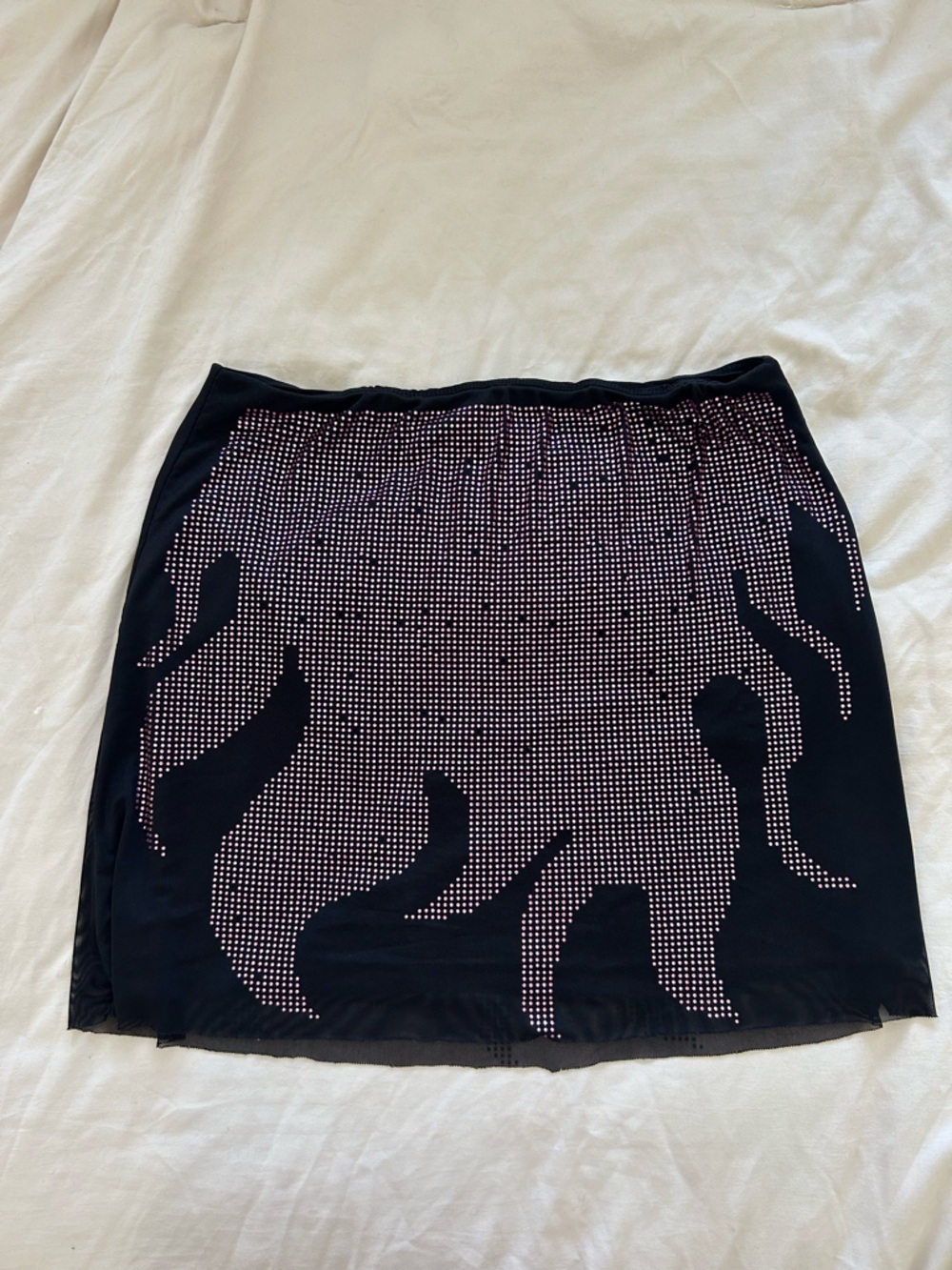 POSTER GIRL Black Tube Skirt with Pink Flame Rhinestones